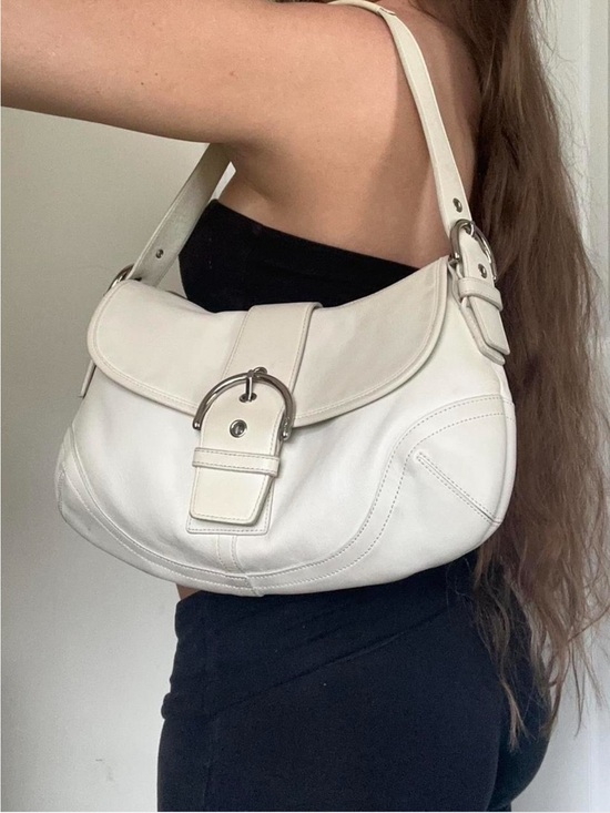 Coach White Leather Soho Bag with Buckle Detail
